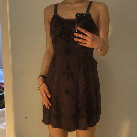 Purple Y2K Patterned Tie-Back mini dress - Picture 2 of 8